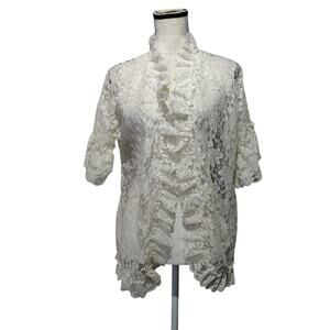 Vintage Women's Sz M Lady Cameo Ivory Lace Bed Jacket Short Robe Ruffle Trim